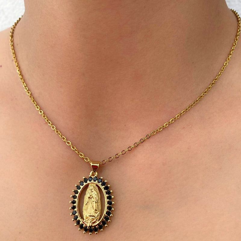 Cadena Virgen de Guadalupe cristal negro