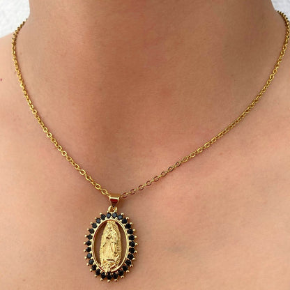 Cadena Virgen de Guadalupe cristal negro