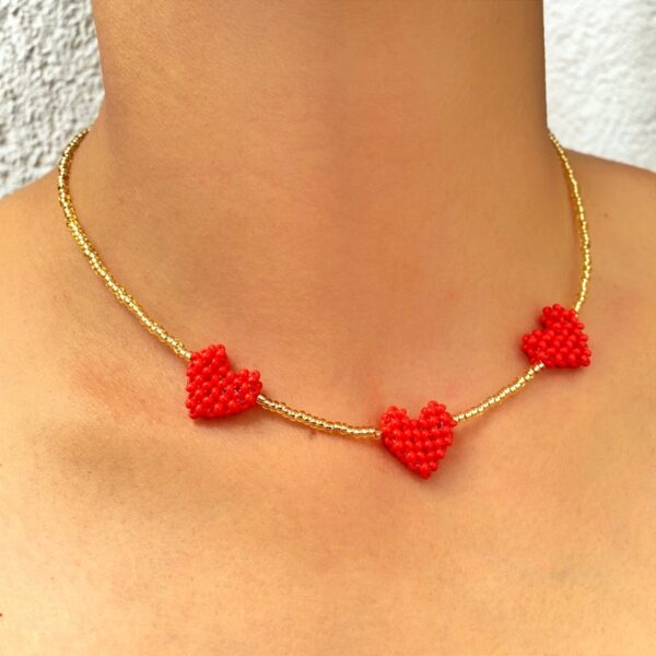 Choker alma 3 corazones rojo C 1390R modelo